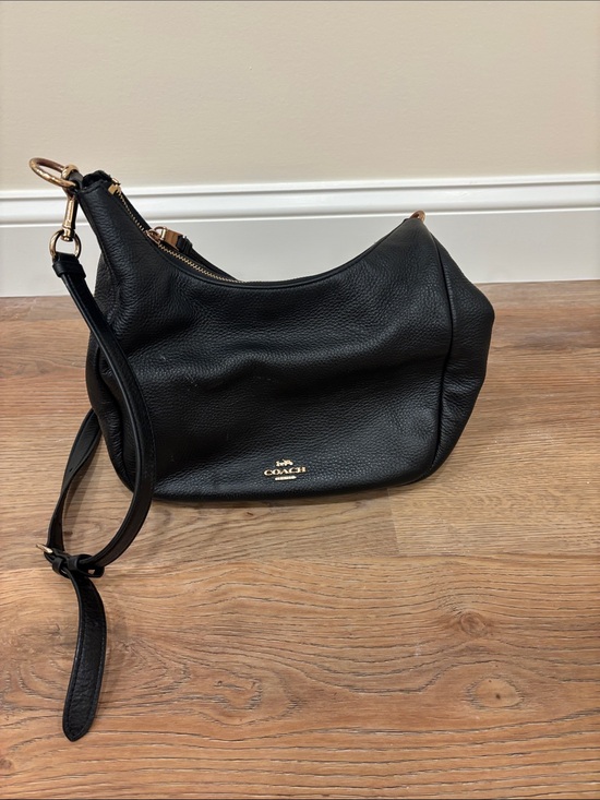 Coach Handbags - Coach Black Pebbled Leather Shoulder Bag with Gold Hardware